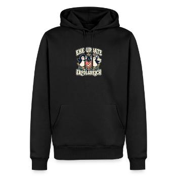Ehe-Update erfolgreich – Pinguine Hochzeit - Männer Premium Bio Hoodie - Schwarz - Vorne - Nico (187cm)