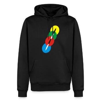 Kanal 1 groß - Männer Premium Bio Hoodie - Schwarz - Vorne - Nico (187cm)