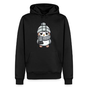 Pingouin Hiver Animal Mignon Bande Dessinée - Sweat à capuche Premium bio Homme - noir - Devant - Nico (187cm)