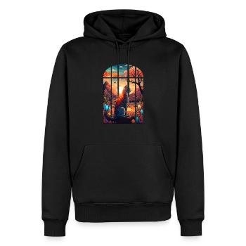 Katze schaut aus Kirchenfester Katzen Humor Lustig - Männer Premium Bio Hoodie - Schwarz - Vorne - Nico (187cm)