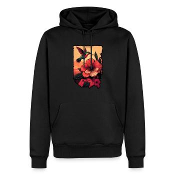 Un colibri vole au-dessus de la fleur d’hibiscus Soleil tropical - Sweat à capuche Premium bio Homme - noir - Devant - Nico (187cm)