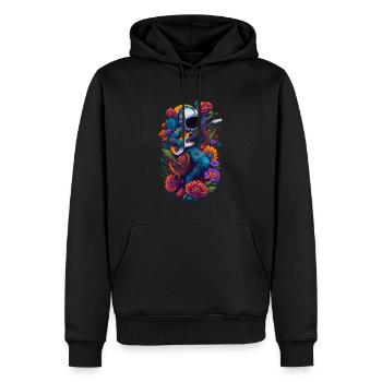 Astronaut mit E-Gitarre und Blumen Illustration - Männer Premium Bio Hoodie - Schwarz - Vorne - Nico (187cm)