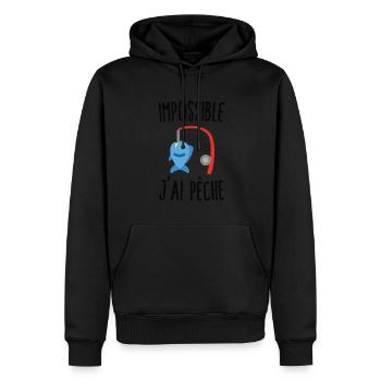 Impossible j'ai pêche - Sweat à capuche Premium bio Homme - noir - Devant - Nico (187cm)