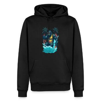 Surf Gorilla: L’illustration de la vague rétro - Sweat à capuche Premium bio Homme - noir - Devant - Nico (187cm)