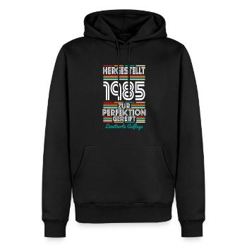 40. Geburtstag - Hergestellt 1985 - Männer Premium Bio Hoodie - Schwarz - Vorne - Nico (187cm)