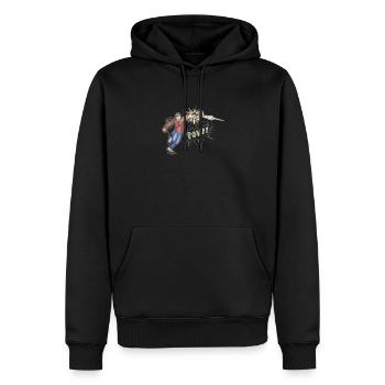 Powerdarter - Männer Premium Bio Hoodie - Schwarz - Vorne - Nico (187cm)