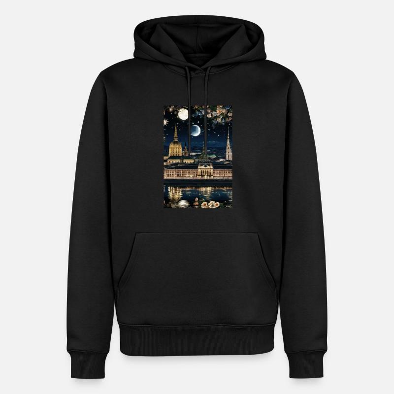 Wien,Wien bei Nacht,skyline, Sterne, Comic - Männer Premium Bio Hoodie - Schwarz