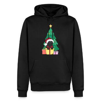 Katze vor Weihnachtsbaum mit Weihnachtsmütze Merry - Männer Premium Bio Hoodie - Schwarz - Vorne - Nico (187cm)