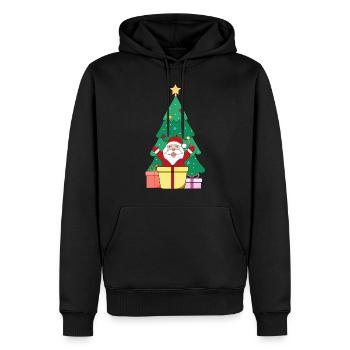 Santa vor Weihnachtsbaum mit Weihnachtsmütze Merry - Männer Premium Bio Hoodie - Schwarz - Vorne - Nico (187cm)