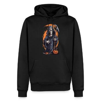 Kleiner Halloween Sensenmann lustiger Oktober - Männer Premium Bio Hoodie - Schwarz - Vorne - Nico (187cm)