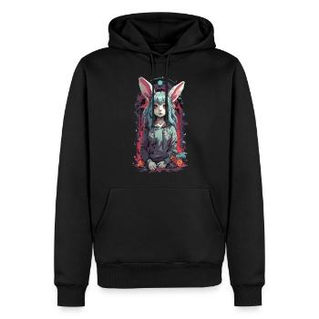 Goth Kemonomimi Bunny Anime Vaporwave Design - Sweat à capuche Premium bio Homme - noir - Devant - Nico (187cm)