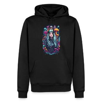 Magischer Mushroom Wald Psytrance Girl Design - Männer Premium Bio Hoodie - Schwarz - Vorne - Nico (187cm)