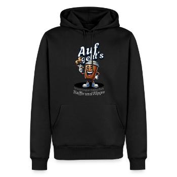 Auf geht´s Bauarbeiter Frühstück Kaffee und Kippe - Männer Premium Bio Hoodie - Schwarz - Vorne - Nico (187cm)