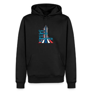 Liebt Jesus und Amerika auch für Pilot oder Flugzeug - Männer Premium Bio Hoodie - Schwarz - Vorne - Nico (187cm)