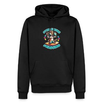 Drôle de loutre de surf avec des lunettes de soleil - Sweat à capuche Premium bio Homme - noir - Devant - Nico (187cm)