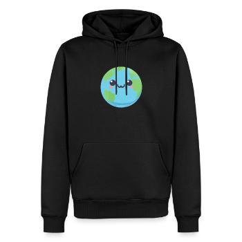 Mignonne planète Terre, kawaii - Sweat à capuche Premium bio Homme - noir - Devant - Nico (187cm)