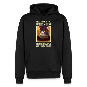 Kaffee Katze lustiger Spruch Müde Katze Kaffee - Männer Premium Bio Hoodie - Schwarz - Vorne - Nico (187cm)