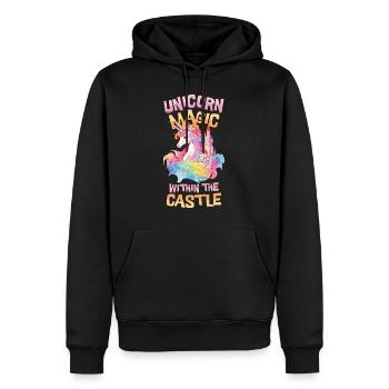 Einhorn Regenbogen Schloss Bunt Magie Fantasie - Männer Premium Bio Hoodie - Schwarz - Vorne - Nico (187cm)