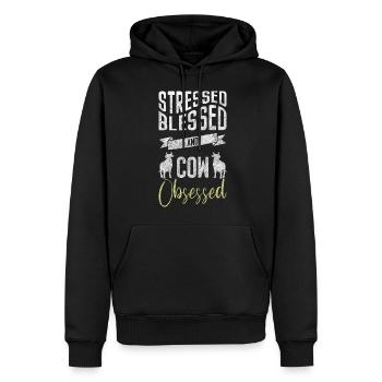 Bœuf fermier Sweet Economy - Sweat à capuche Premium bio Homme - noir - Devant - Nico (187cm)