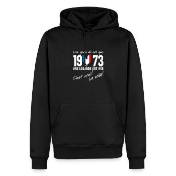 Né en 1973 - Coq aux couleurs françaises - Sweat à capuche Premium bio Homme - noir - Devant - Nico (187cm)