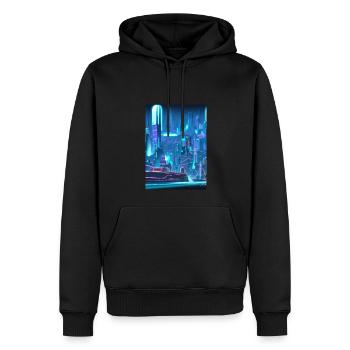 Cool Japanese Techno Cat In Japan Neon City - Männer Premium Bio Hoodie - Schwarz - Vorne - Nico (187cm)