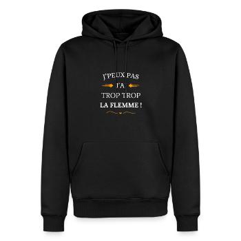 Ich kann nicht, ich bin zu faul - Männer Premium Bio Hoodie - Schwarz - Vorne - Nico (187cm)