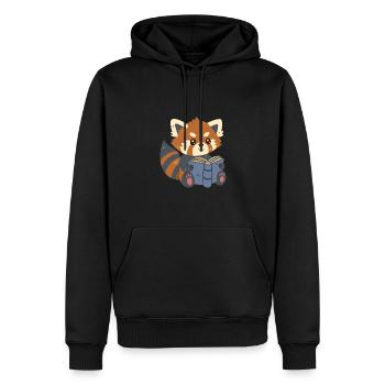 Panda roux lisant un livre - Sweat à capuche Premium bio Homme - noir - Devant - Nico (187cm)