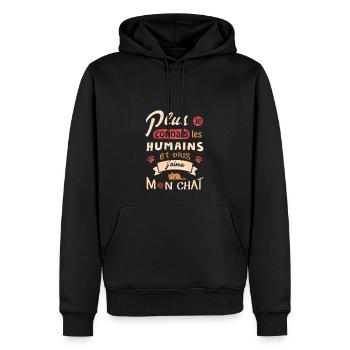 J aime mon chat - Sweat à capuche Premium bio Homme - noir - Devant - Nico (187cm)