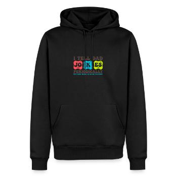 Groovy Hippie Dad - Je raconte des blagues à papa périodiquement - Sweat à capuche Premium bio Homme - noir - Devant - Nico (187cm)