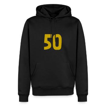 50. 50 ANS. 50e ANNIVERSAIRE. ANNIVERSAIRE 50 ANS. - Sweat à capuche Premium bio Homme - noir - Devant - Nico (187cm)