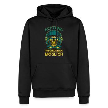Werkstatt Motiv obszöneSprache fliegendes Werkzeug - Männer Premium Bio Hoodie - Schwarz - Vorne - Nico (187cm)