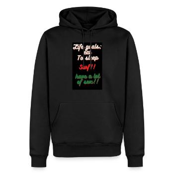 Lebensziele. essen, schlafen, surfen, viel Sex haben !! - Männer Premium Bio Hoodie - Schwarz - Vorne - Nico (187cm)