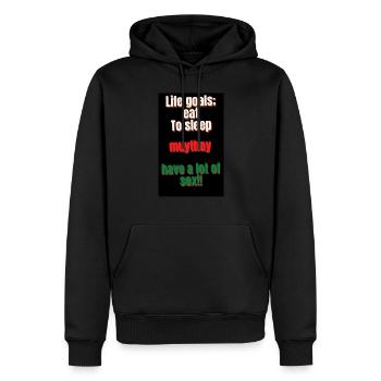 Lebensziele, essen, schlafen, muythay, sexy - Männer Premium Bio Hoodie - Schwarz - Vorne - Nico (187cm)