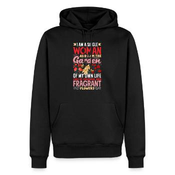 Je suis une femme célibataire et je suis le jardin de mon - Sweat à capuche Premium bio Homme - noir - Devant - Nico (187cm)