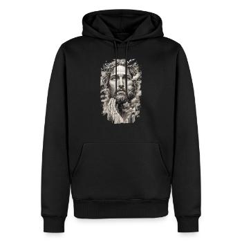 JESUS - Men’s Premium Organic Hoodie - black - Front - Nico (187cm)