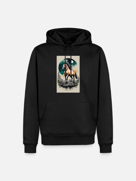 Pferd unter Vollmond - Männer Premium Bio Hoodie - Schwarz