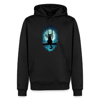 Schwarze Katze vor Vollmond - Männer Premium Bio Hoodie - Schwarz - Vorne - Nico (187cm)