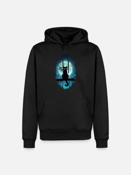 Schwarze Katze vor Vollmond - Männer Premium Bio Hoodie - Schwarz