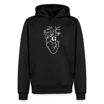 Lettre g cœur anatomie floral blanc - Sweat à capuche Premium bio Homme - noir - Devant - Nico (187cm)