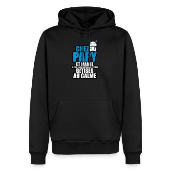 chez papy et mamie je peux faire toutes mes bêtise - Sweat à capuche Premium bio Homme - noir - Devant - Nico (187cm)