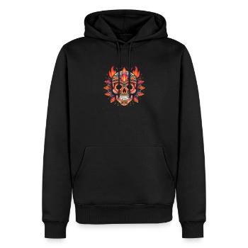 Bunter Totenkopf Toten-schädel Skull mit Flammen - Männer Premium Bio Hoodie - Schwarz - Vorne - Nico (187cm)
