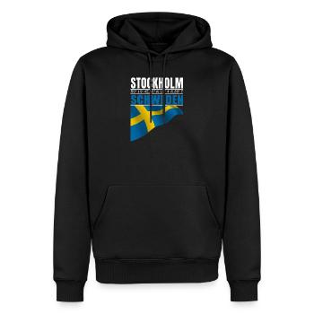 Stockholm - Männer Premium Bio Hoodie - Schwarz - Vorne - Nico (187cm)