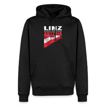 Linz - Männer Premium Bio Hoodie - Schwarz - Vorne - Nico (187cm)