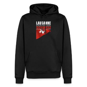 Lausanne - Männer Premium Bio Hoodie - Schwarz - Vorne - Nico (187cm)
