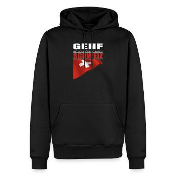 Genf - Männer Premium Bio Hoodie - Schwarz - Vorne - Nico (187cm)