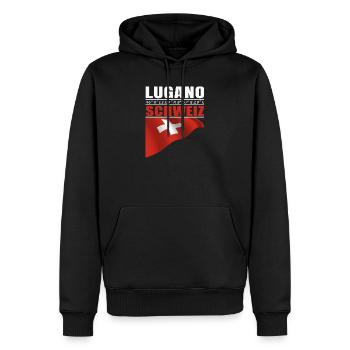 Lugano - Männer Premium Bio Hoodie - Schwarz - Vorne - Nico (187cm)