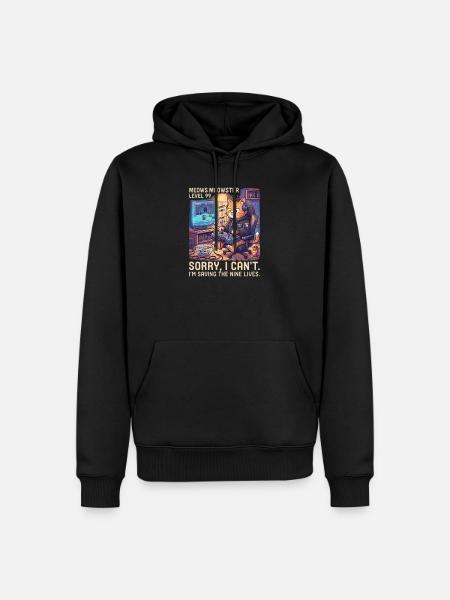 Meowster Level 99 Katzengamer - Männer Premium Bio Hoodie - Schwarz