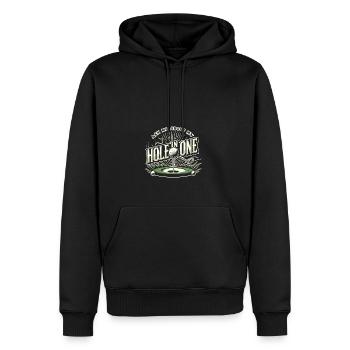 Fragen Sie mich nach meinem Hole In One - Männer Premium Bio Hoodie - Schwarz - Vorne - Nico (187cm)