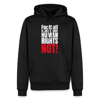 Fußball Menschenrechte Boykott 2022 - Männer Premium Bio Hoodie - Schwarz - Vorne - Nico (187cm)