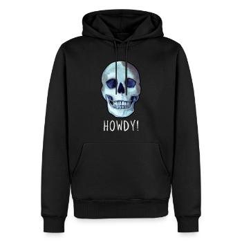 Skull HOWDY! funny dark humor - Men’s Premium Organic Hoodie - black - Front - Nico (187cm)